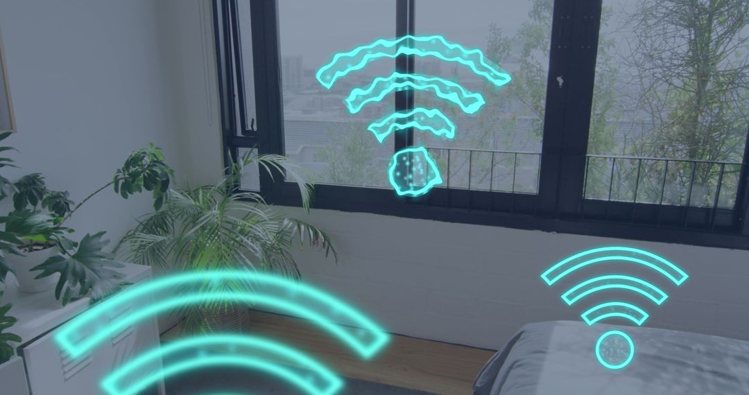 Wifi Symbols Hovering Over Modern Bedroom Setup