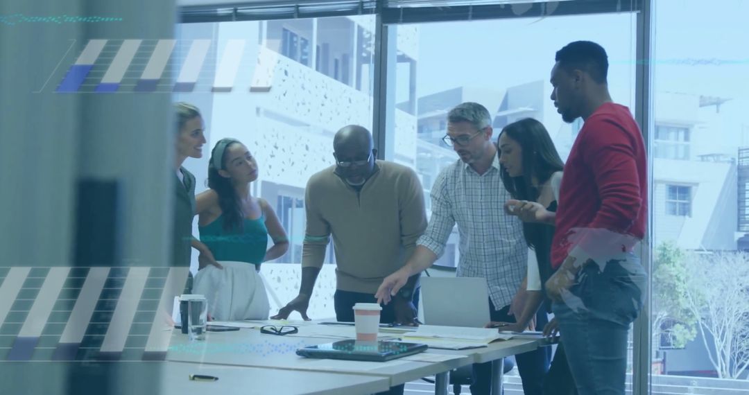 Team Collaborating on Financial Data Strategy in Modern Office