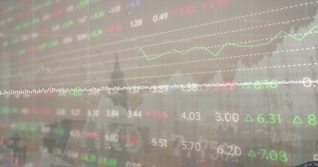 Futuristic Cityscape with Financial Analytics Overlays