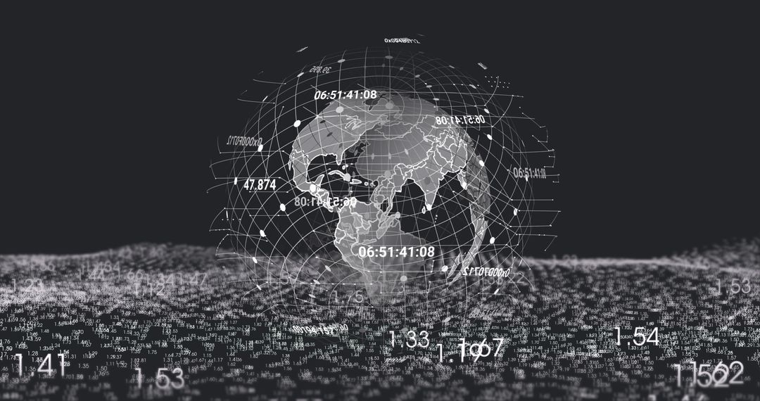 Digital Globe with Data Overlay on Black Background