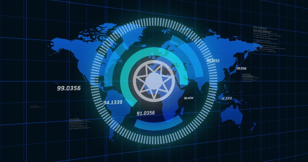 Global tech interface with map and data visualization