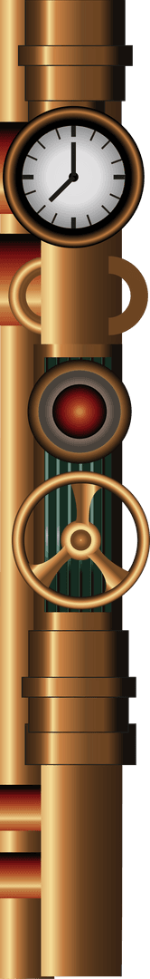 Steampunk Pipe Unit with Gauge and Valve on Transparent Background