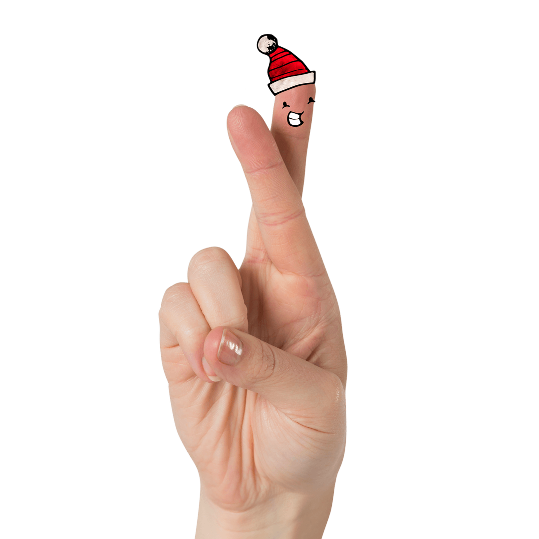 Festive Fingers with Santa Hat on Transparent Background for Holiday Content
