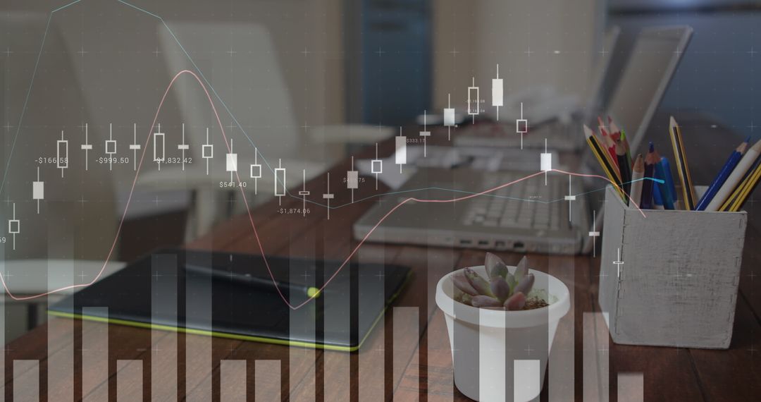 Modern Workspace with Digital Financial Data Visualization