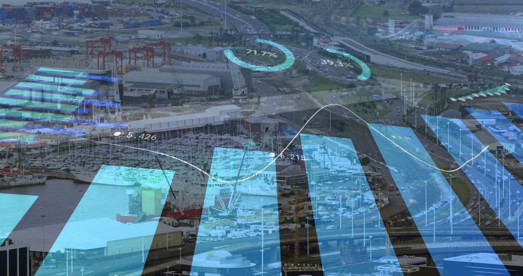 Global Business Finance Data Overlay on Cityscape