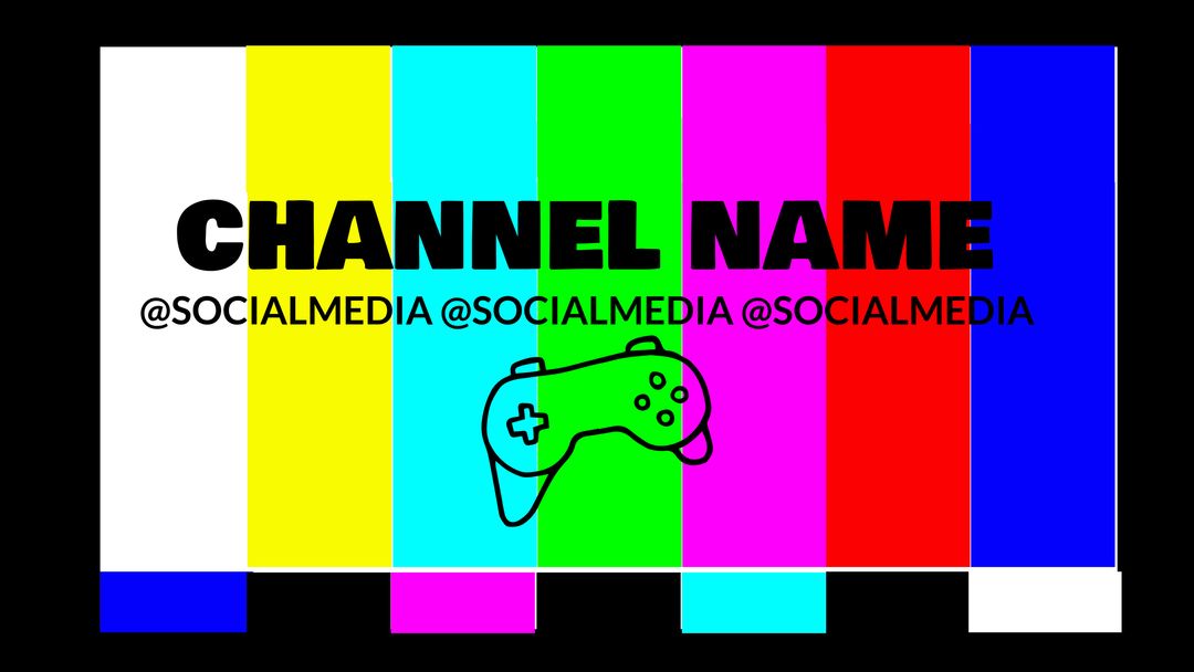 Colorful Gaming Channel Banner with Social Media Handles - Download Free Stock Templates Pikwizard.com