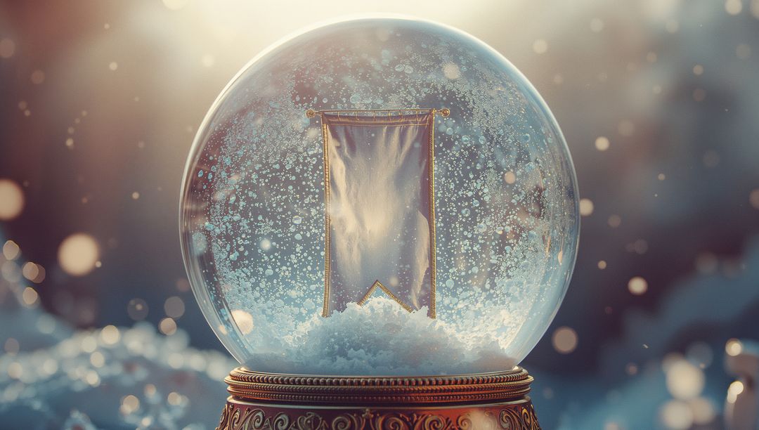 Luxurious Snow Globe With Ornate Gold Base and Suspended Banner