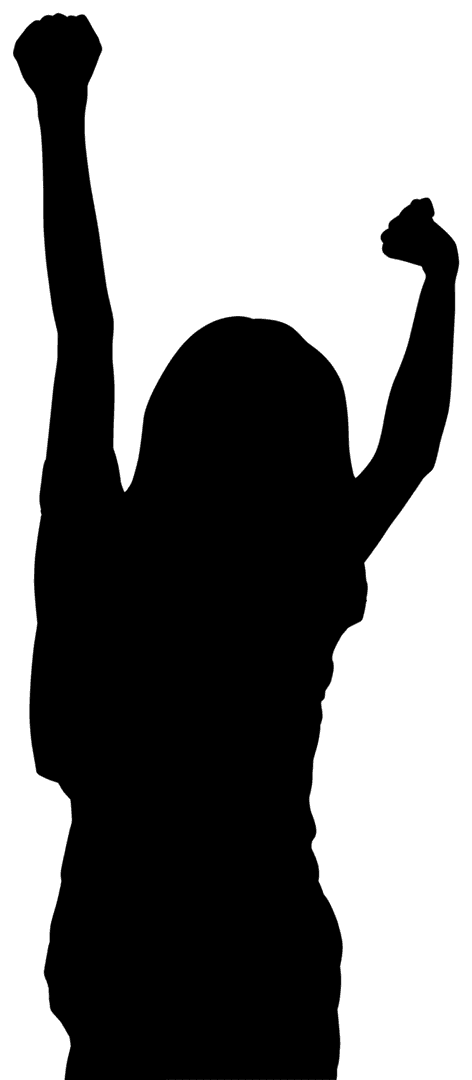 Dynamic Silhouette of Cheering Woman with Raised Arms on Transparent Background