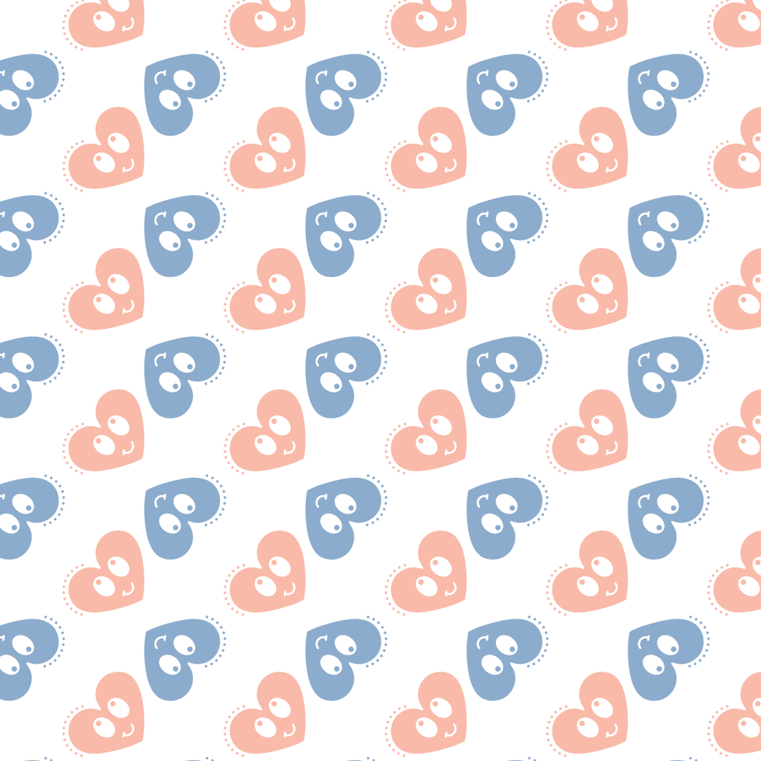 Seamless Smiley Hearts Pattern on Transparent Background