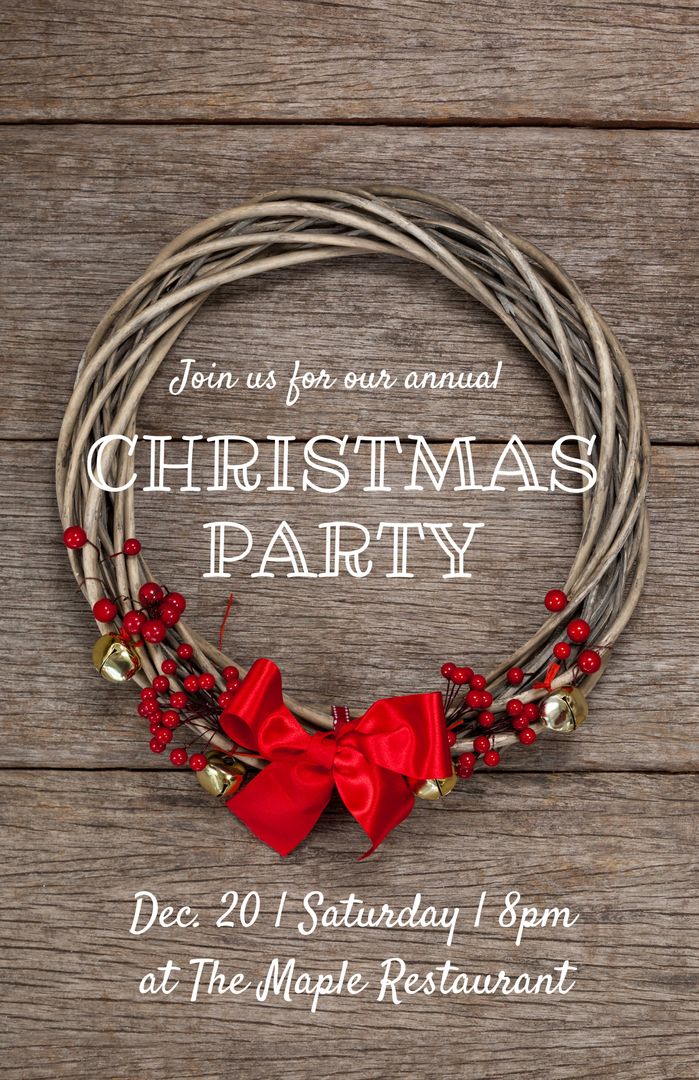 Festive Christmas Party Invitation with Rustic Wreath