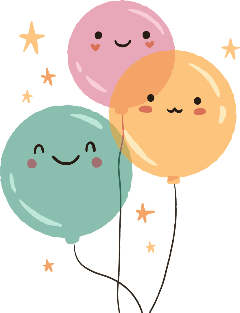 Cheerful Pastel Balloons with Stars on Transparent Background