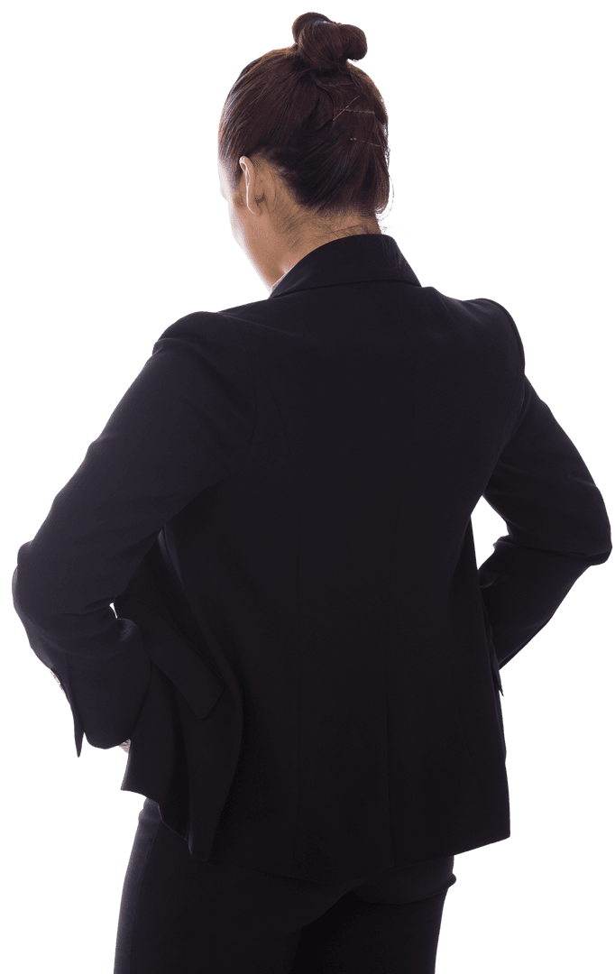Back View of Businesswoman in Black Suit on Transparent Background