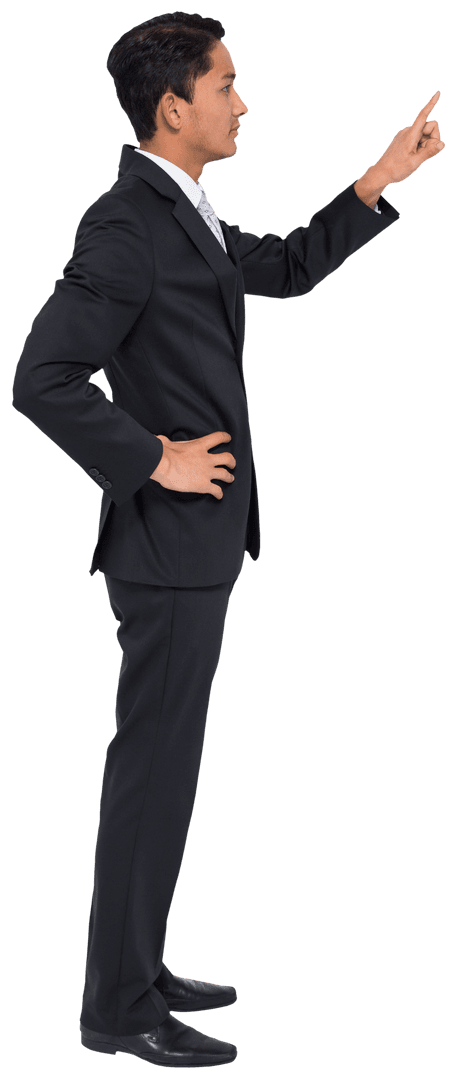 Confident Businessman Making a Focused Gesture on Transparent Background
