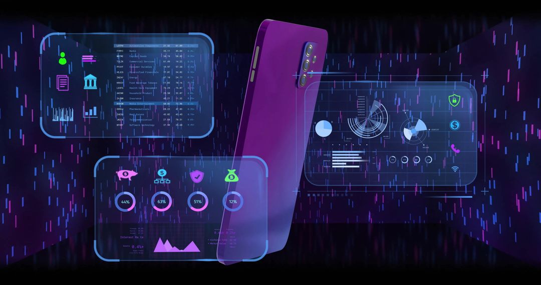 Digital Fintech Interface with Smartphone and Data Projections