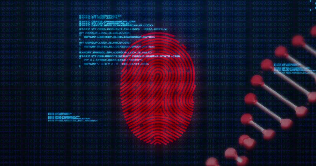Digital Security Concept with Fingerprint and DNA Visualization
