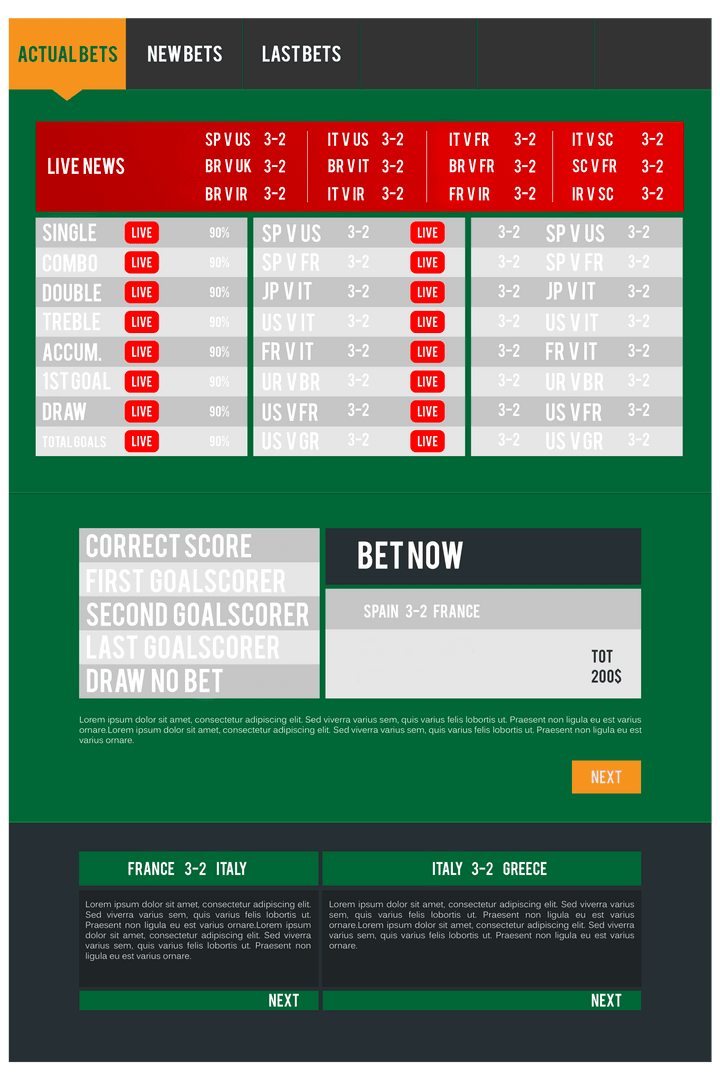 Transparent Digital Betting Interface layout with Live Updates
