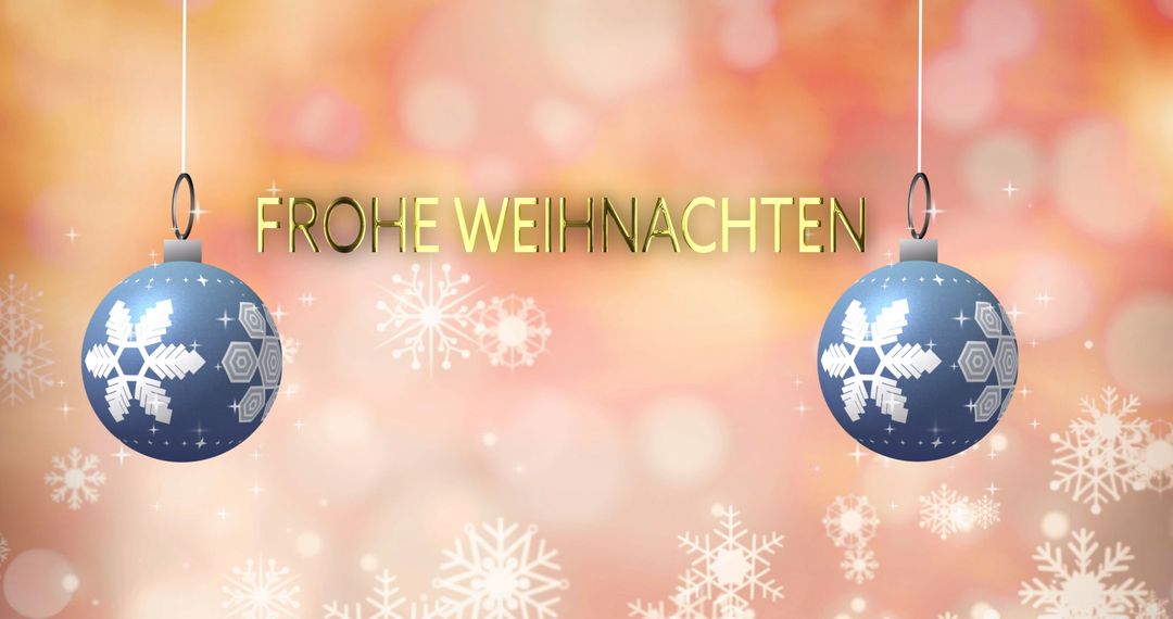 Frohe Weihnachten with Blue Baubles on Pink Background