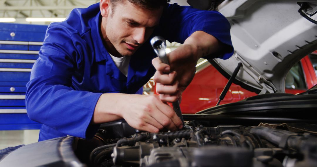 Mechanic Fixing Car Engine in Auto Repair Shop - Free Images, Stock Photos and Pictures on Pikwizard.com