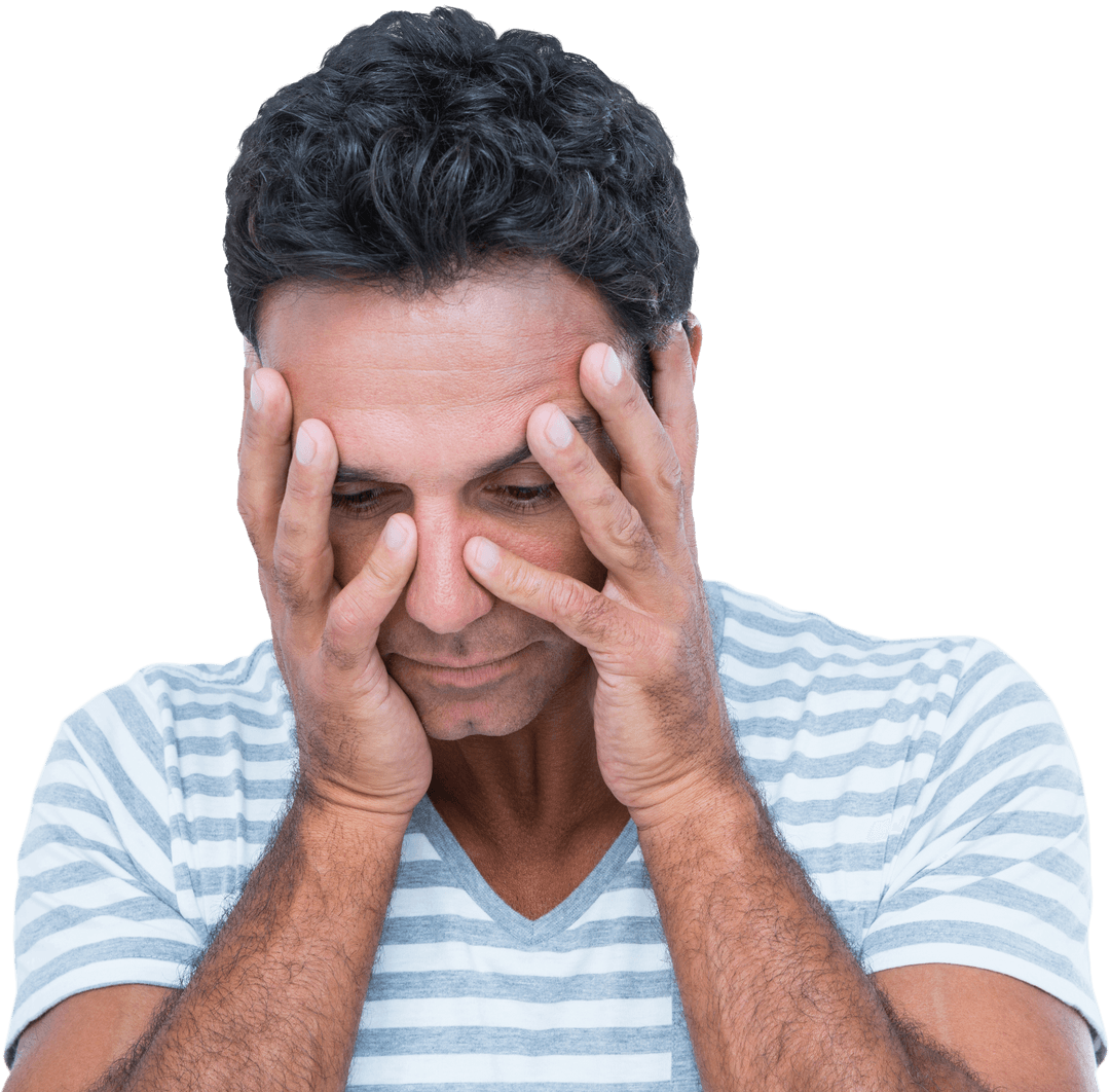 Transparent Upset Middle-Eastern Man with Head in Hands