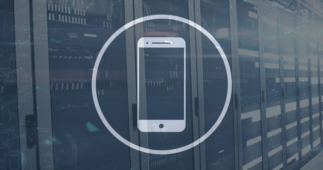 Smartphone Icon and Digital Communication Over Server Room