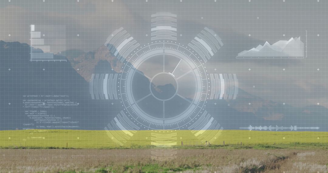 Futuristic HUD Interface Overlaying Rural Farmland