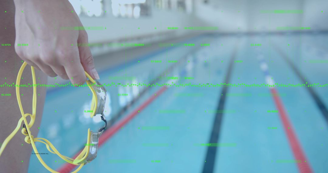 Female Swimmer Holding Goggles at Poolside Before Training