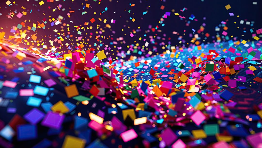 Vibrant Multicolored Confetti Floating in Exciting Digital Artwork