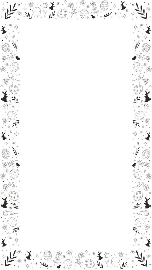 Elegant Easter Border with Eggs Flowers and Rabbits on Transparent Background