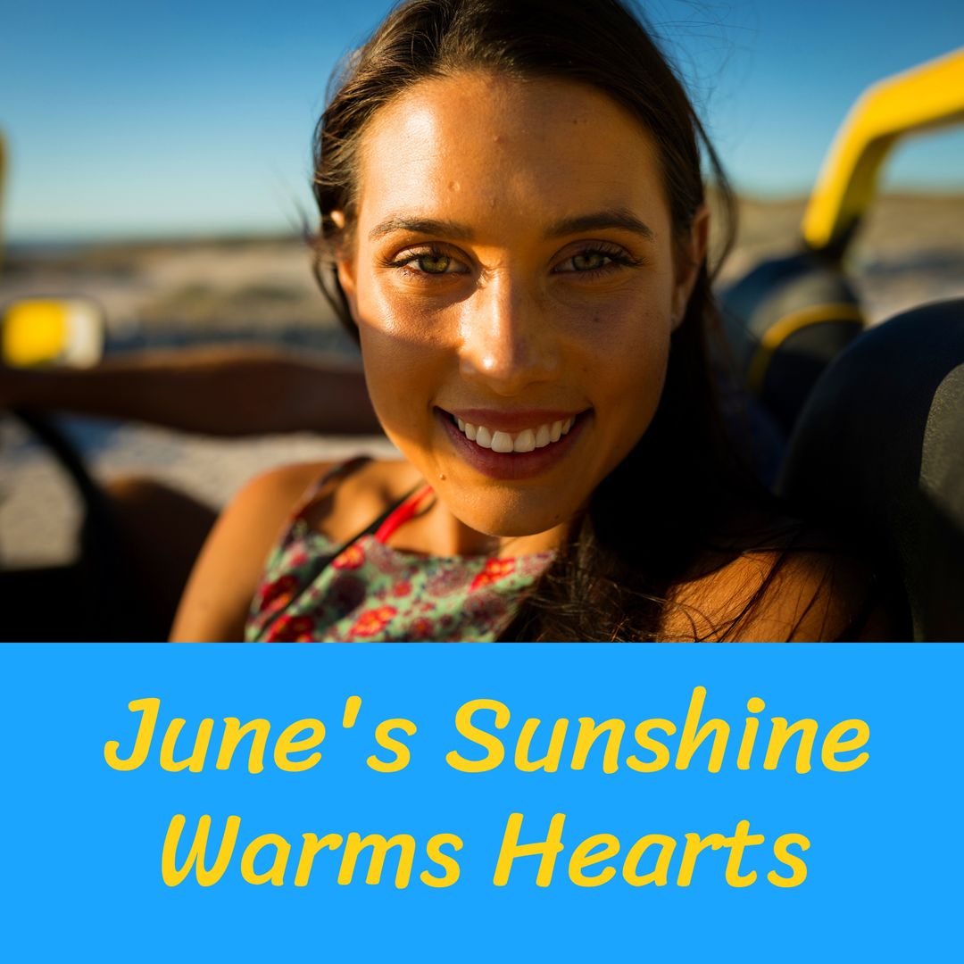 Smiling Woman Enjoying Summer Sunshine by Seaside