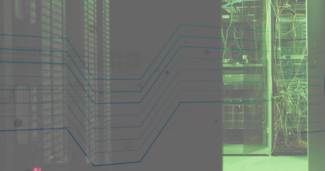 Server Room with Glowing Network Cables Highlighting Technology Infrastructure