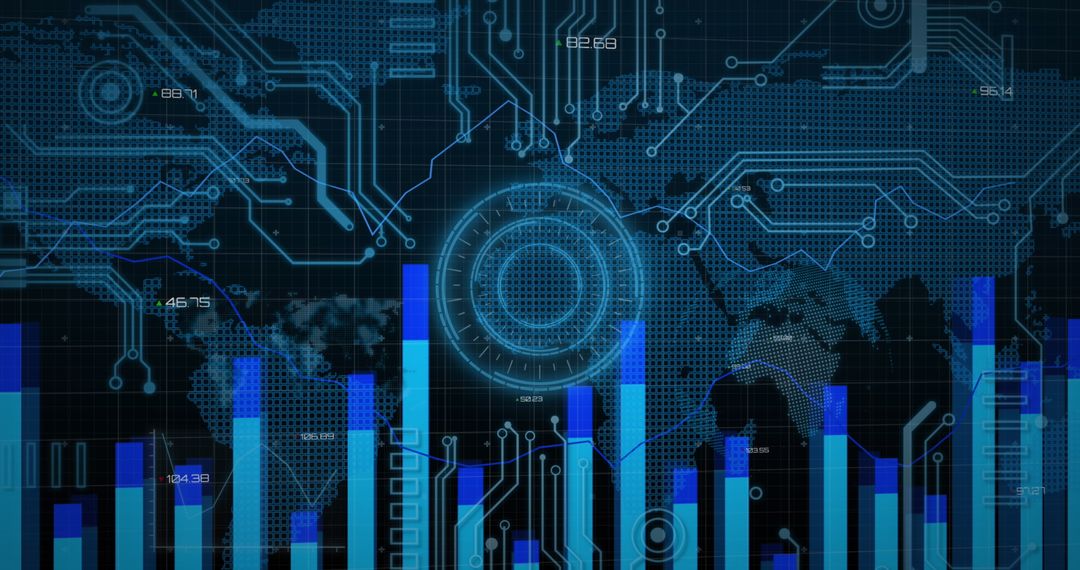 Global Data Processing with Circuit Board and Bar Graph - Free Images, Stock Photos and Pictures on Pikwizard.com