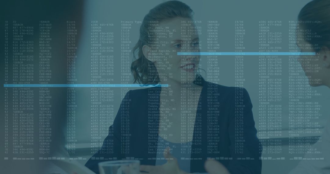 Businesswomen Collaborating with Data Overlay at Conference Table