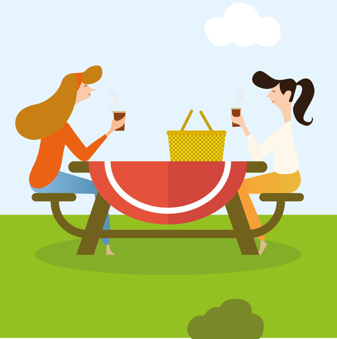 Transparent Background with Women Enjoying Picnic at Table