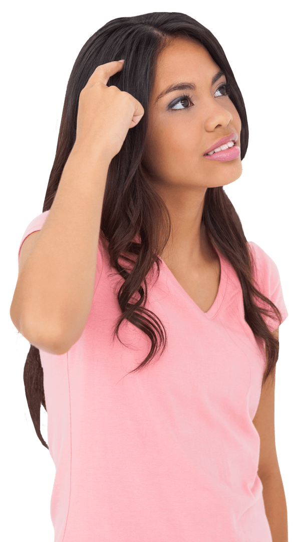 Transparent Background of Thoughtful Multiracial Woman Eyeing Ideas