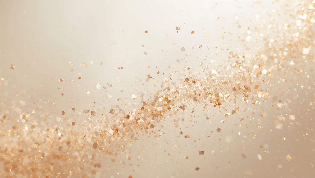 Streaming Champagne Gold Confetti Ribbon with Metallic Glitter Bokeh and Sparkle
