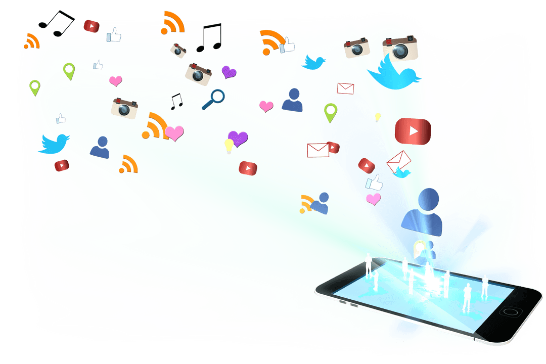 Digital PNG Illustration of Smartphone with Colourful Symbols on Transparent Background