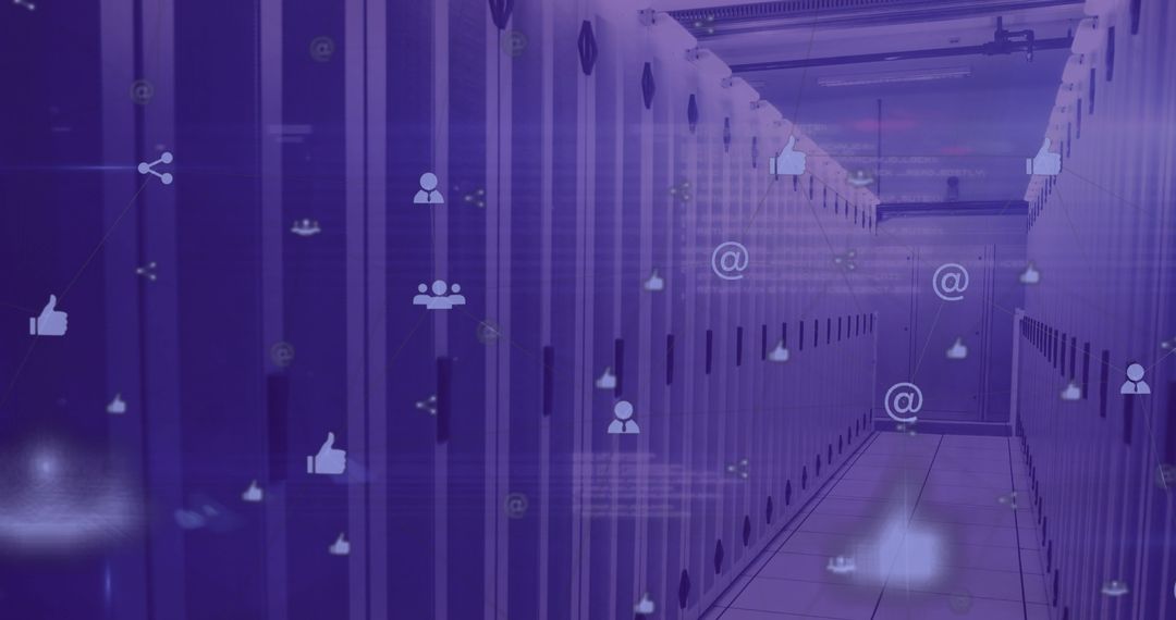 Social Media Icons Overlaid on Data Center Server Racks