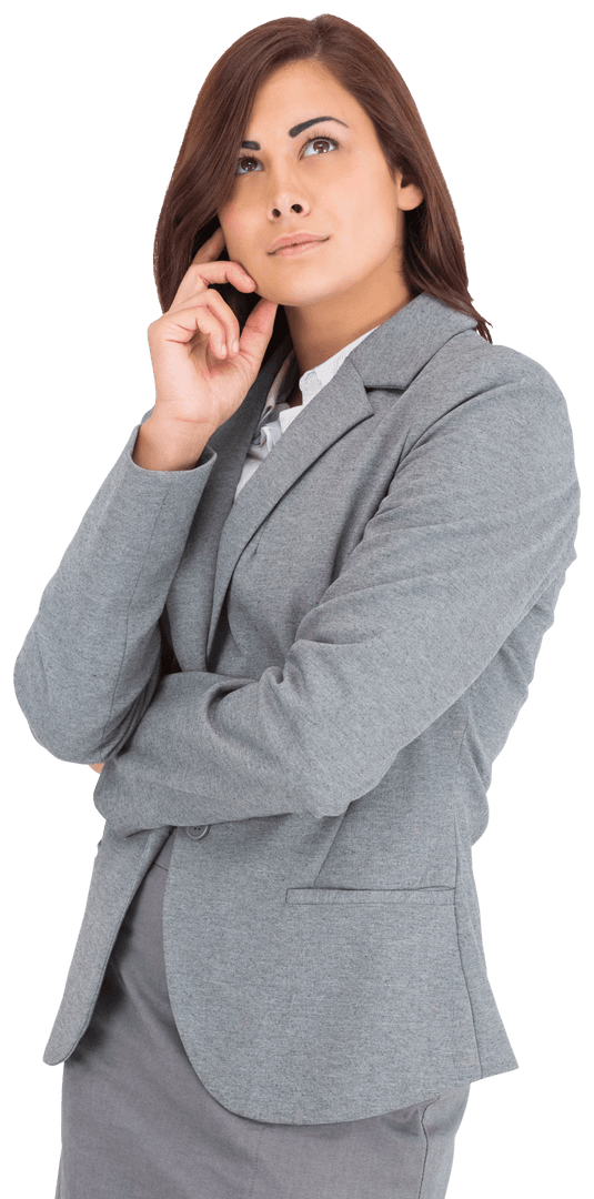 Pensive Hispanic Businesswoman Isolation on Transparent Background