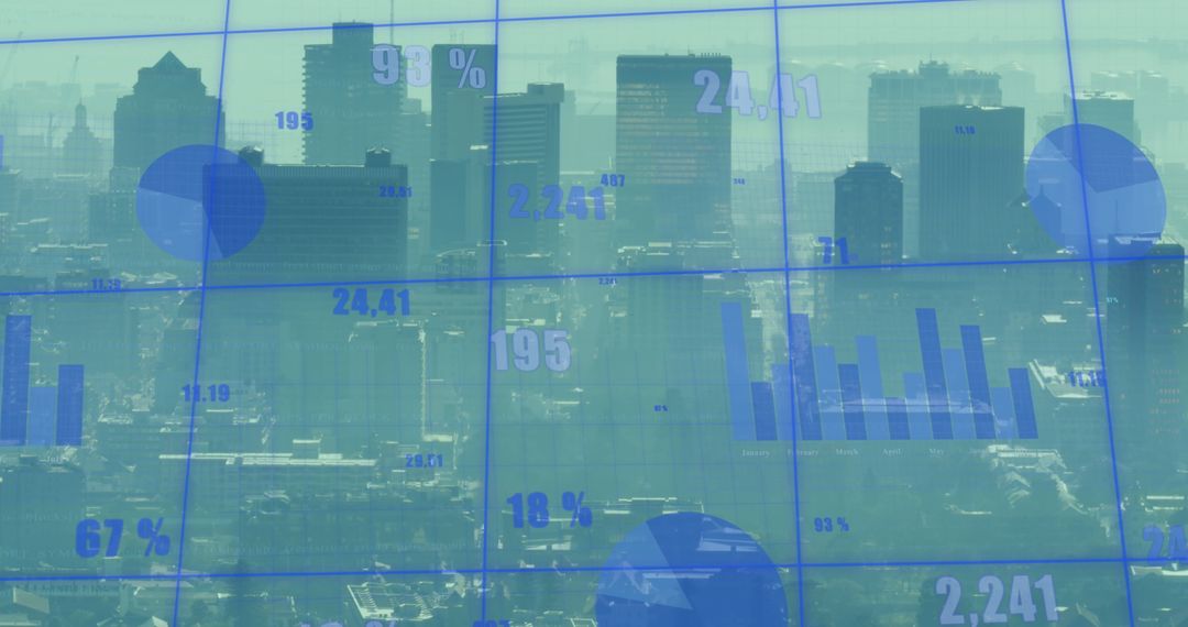Financial Data Overlaid on Urban Skyline for Business Analytics