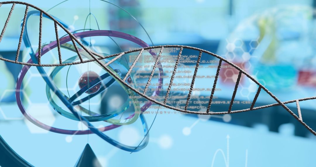 Futuristic DNA Strand with Digital Interface in Science Laboratory