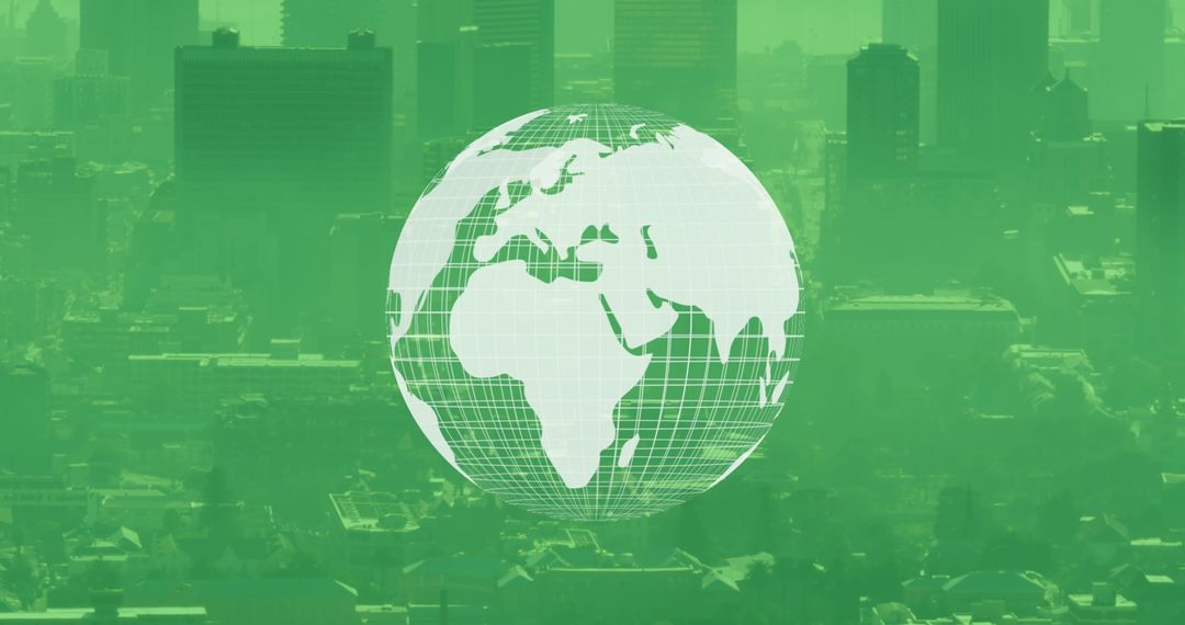 Globe Icon Overlay on Urban Cityscape