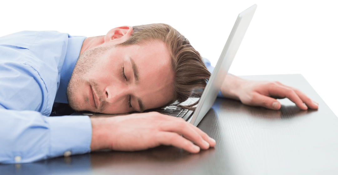 Transparent Businessman Sleeping on Laptop at Office Desk
