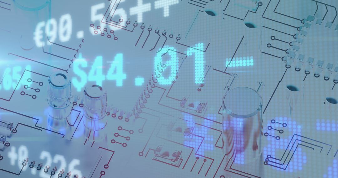 Digital Stock Market Data with Circuit Board Overlay