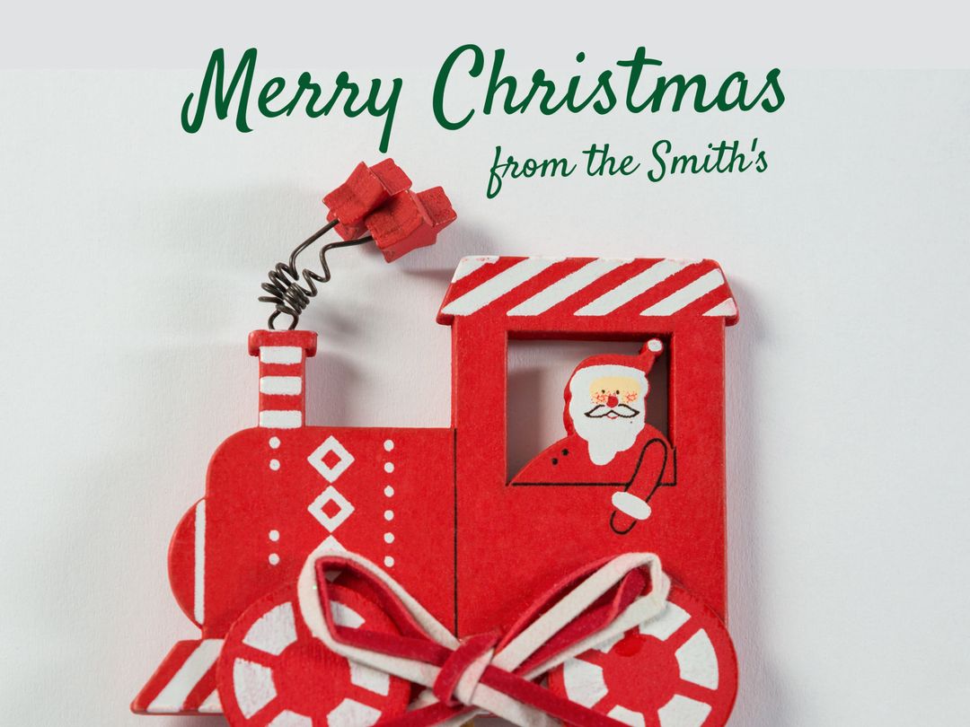 Festive Red Christmas Greeting Card with Santa Claus Train