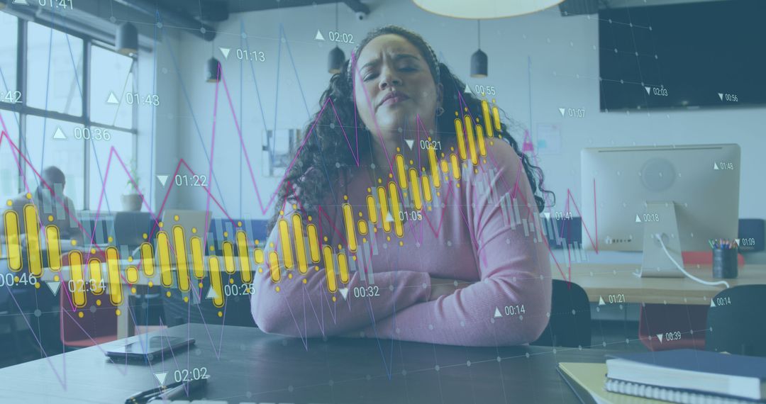 Businesswoman Analyzing Financial Data with Overlapping Graphs in Modern Office - Free Images, Stock Photos and Pictures on Pikwizard.com