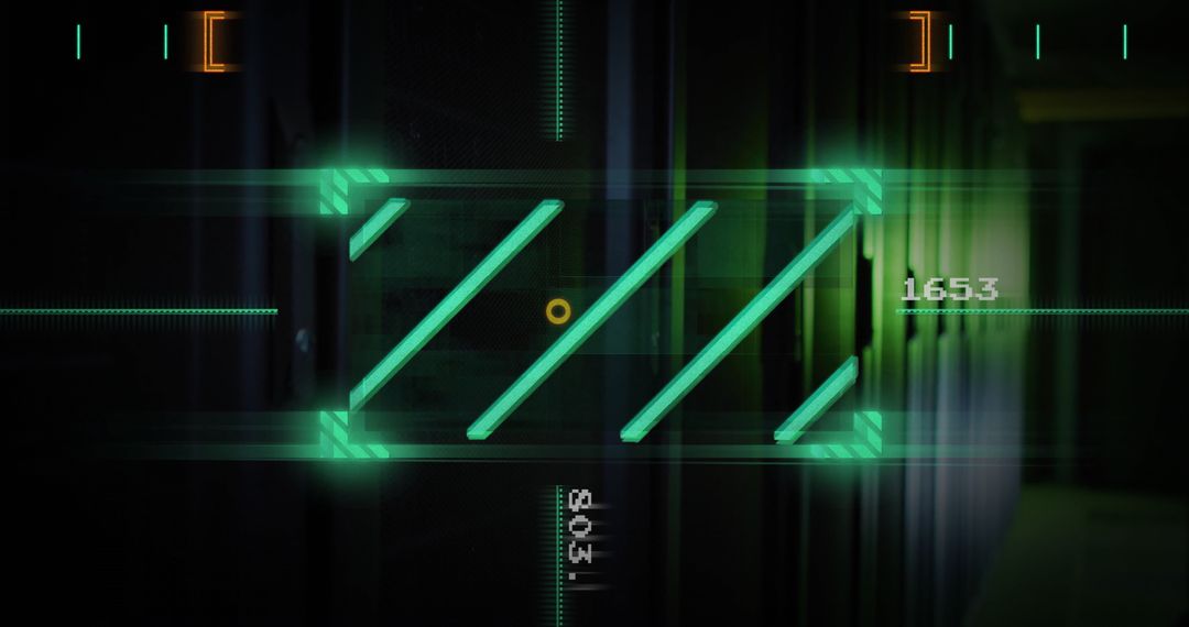 Futuristic Scanner Interface Overlaying Dark Server Room