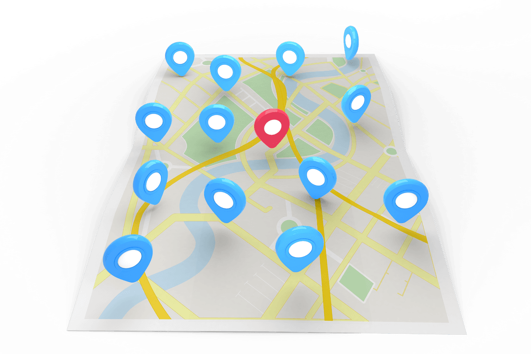 Transparent Digital Map Illustration with Location Pins for Navigation