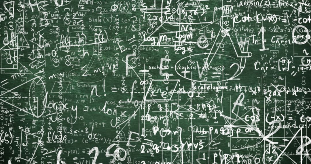 Complex Mathematical Equations on Green Chalkboard Background