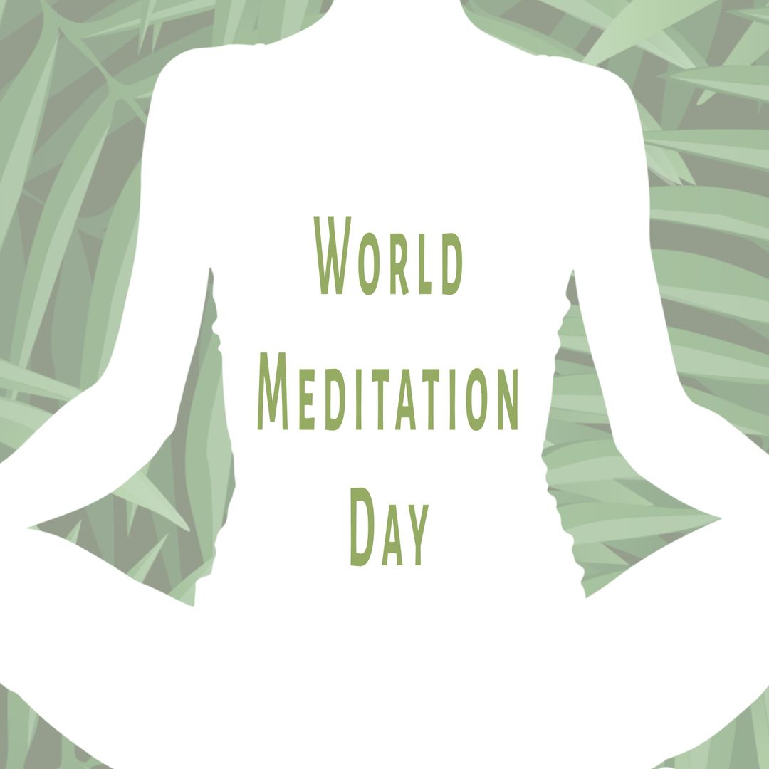 World Meditation Day Silhouette with Bamboo Leaves Background