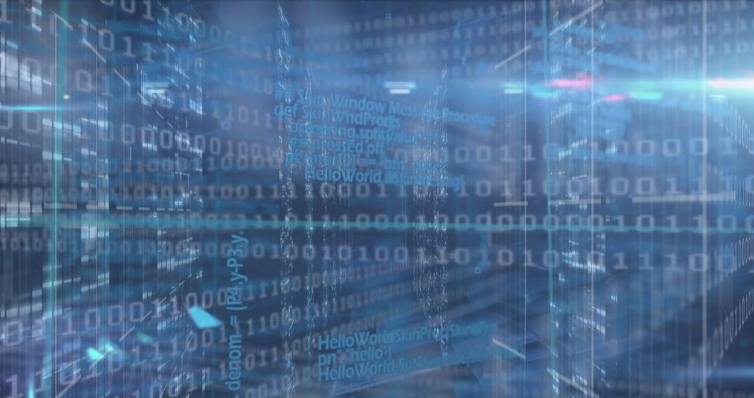 Digital Binary Code on Blue Mosaic Screen